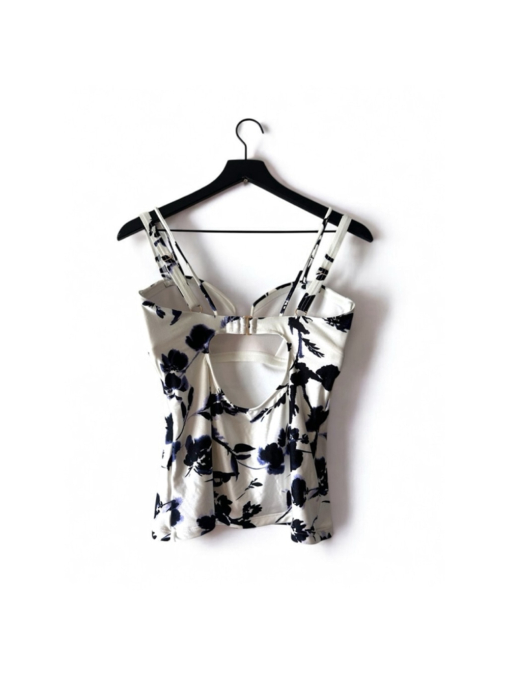 Athleta Floral Corset Tankini Swim Top Size S Ivory Purple Open Back - Picture 4 of 8